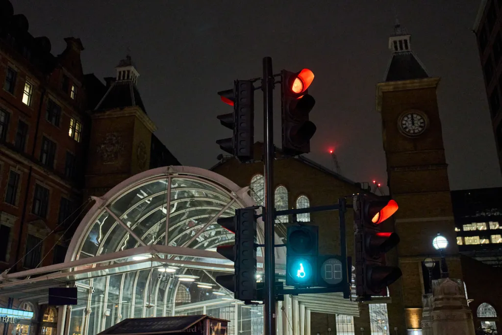 London Liverpool Street Station with the new wheelchair user symbol in the traffic signal