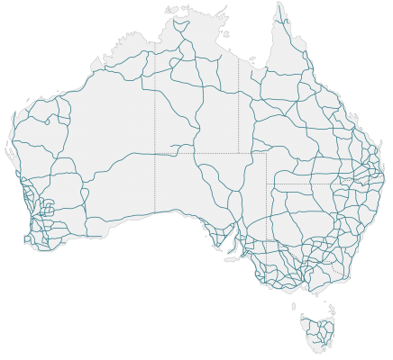 Simple map of Australia showing major roads