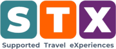 Supported Travel Experiences logo. Letters S, T, and X cut out of green, orange and purple boxes with the brand name beneath.